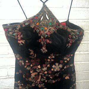 Embroidered Black Halter Top